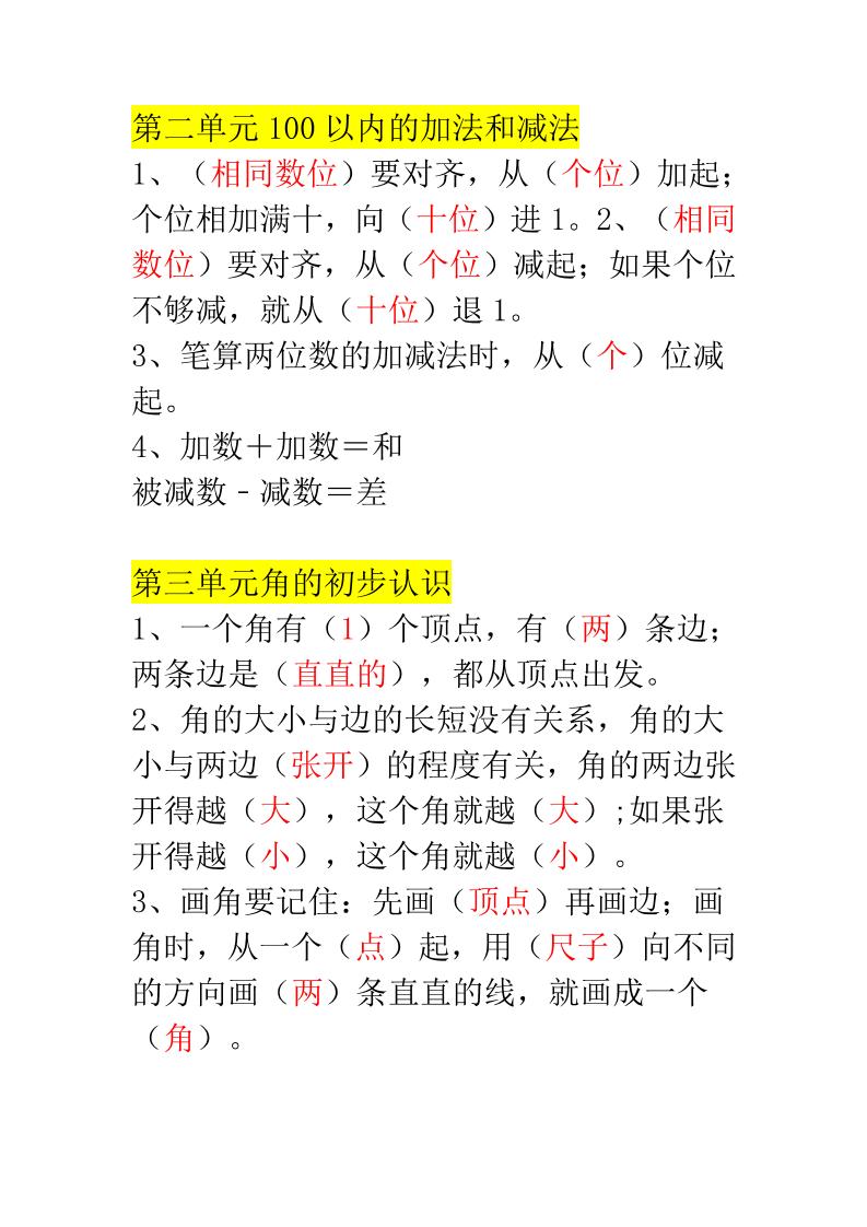 二年级上册数学必背知识汇总插图1