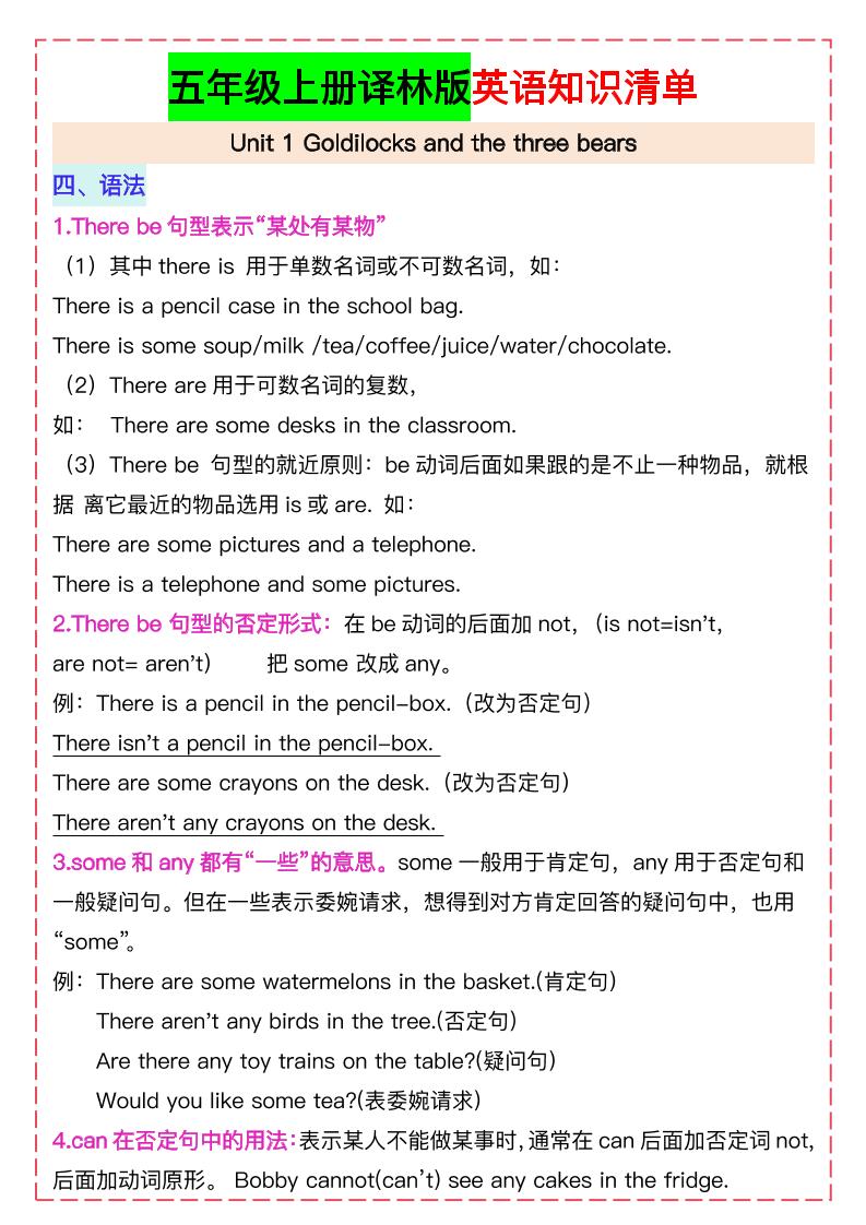 五上译林版英语知识清单21页插图1