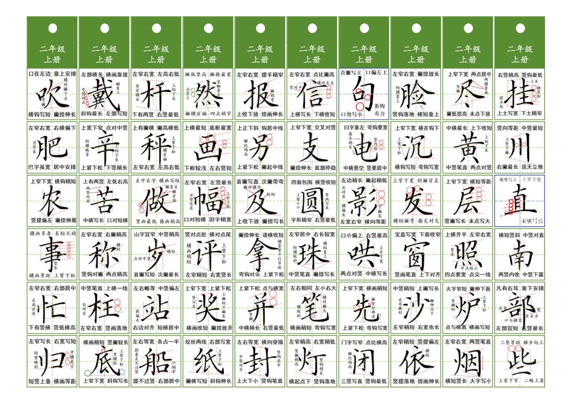 二年级上语文同步精讲字卡（共10页）插图1