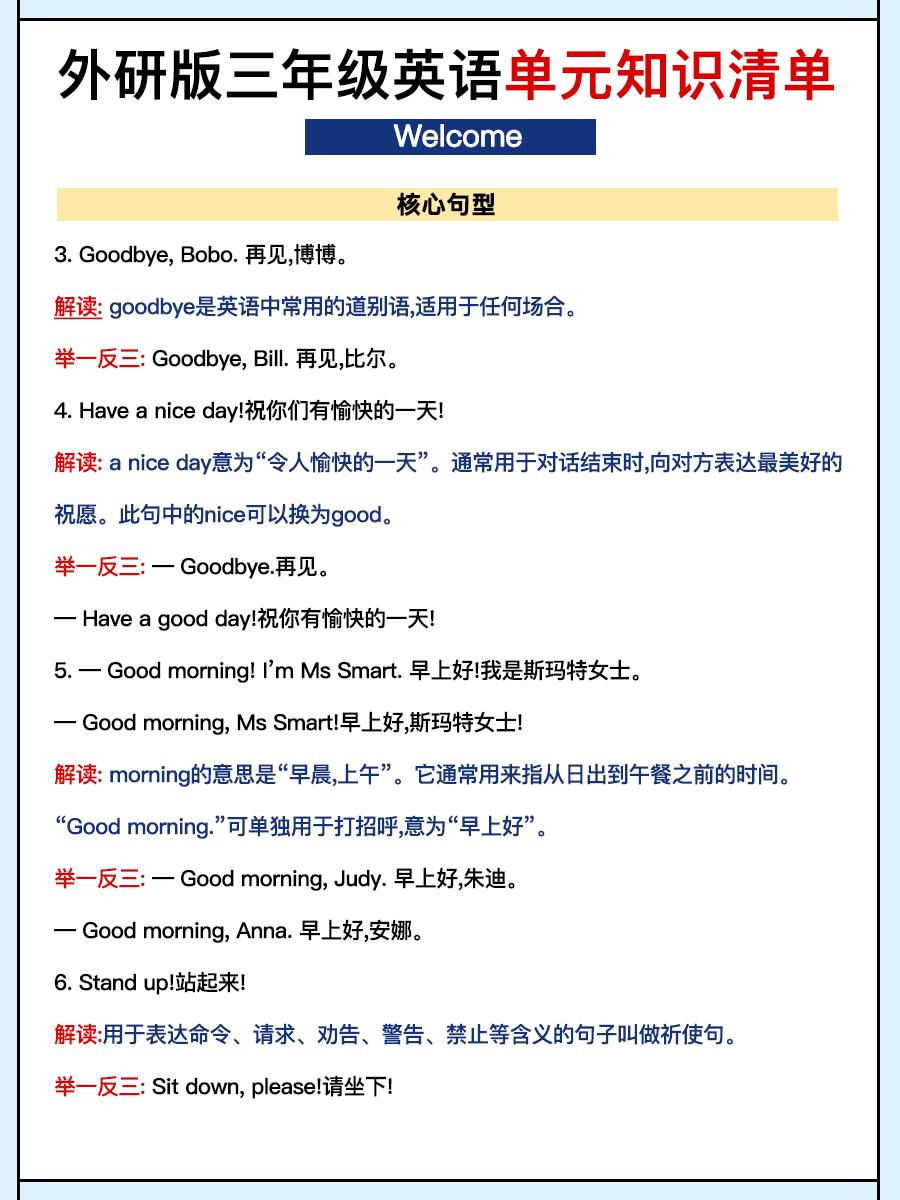 外研三上英语知识清单全插图1