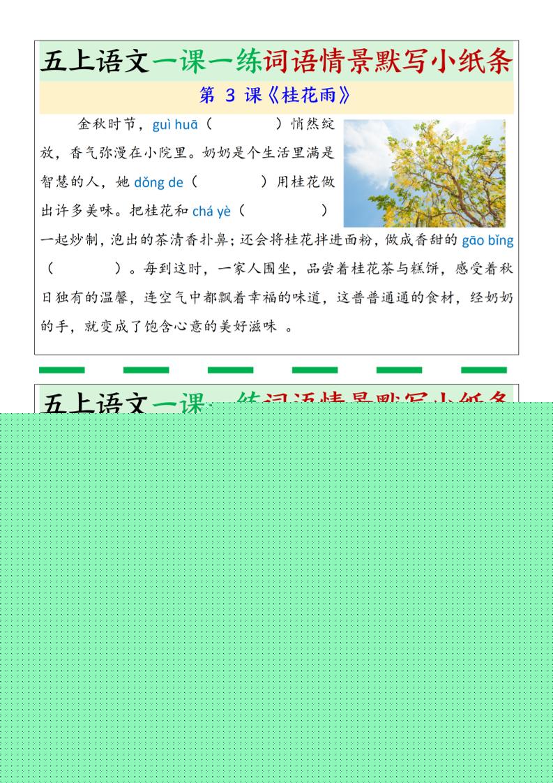 五上语文一课一练词语情景默写小纸条（含答案26页）插图1