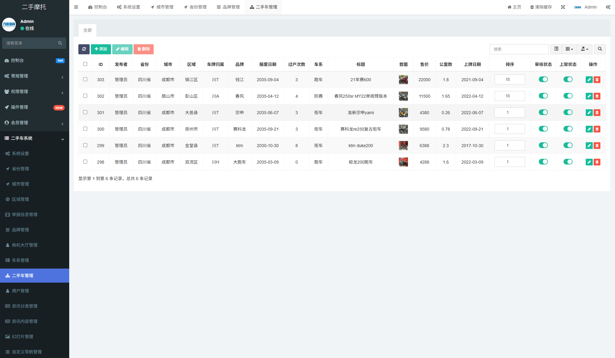 二手摩托车展示小程序源码 独立版 带后台插图3