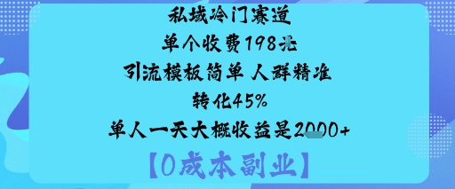 私域冷门赛道:单个收费198米引流模板简单人群精准转化45%单人一天大概收益是1k+插图 私域冷门赛道:单个收费198米引流模板简单人群精准转化45%单人一天大概收益是1k+插图