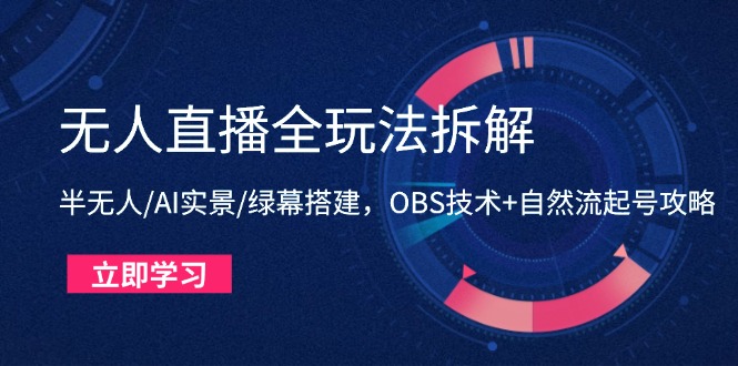 无人直播全玩法拆解：半无人/AI实景/绿幕搭建，OBS技术+自然流起号攻略