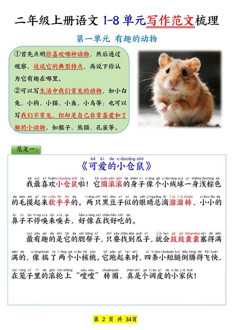 25新二上语文1-8单元看图写话必背范文33篇34页插图1