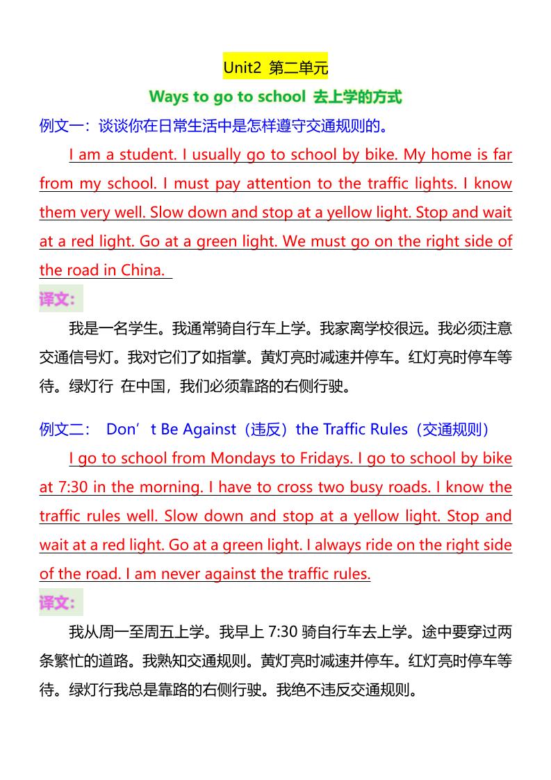 六年级英语上册《1-6单元》作文附译文插图1