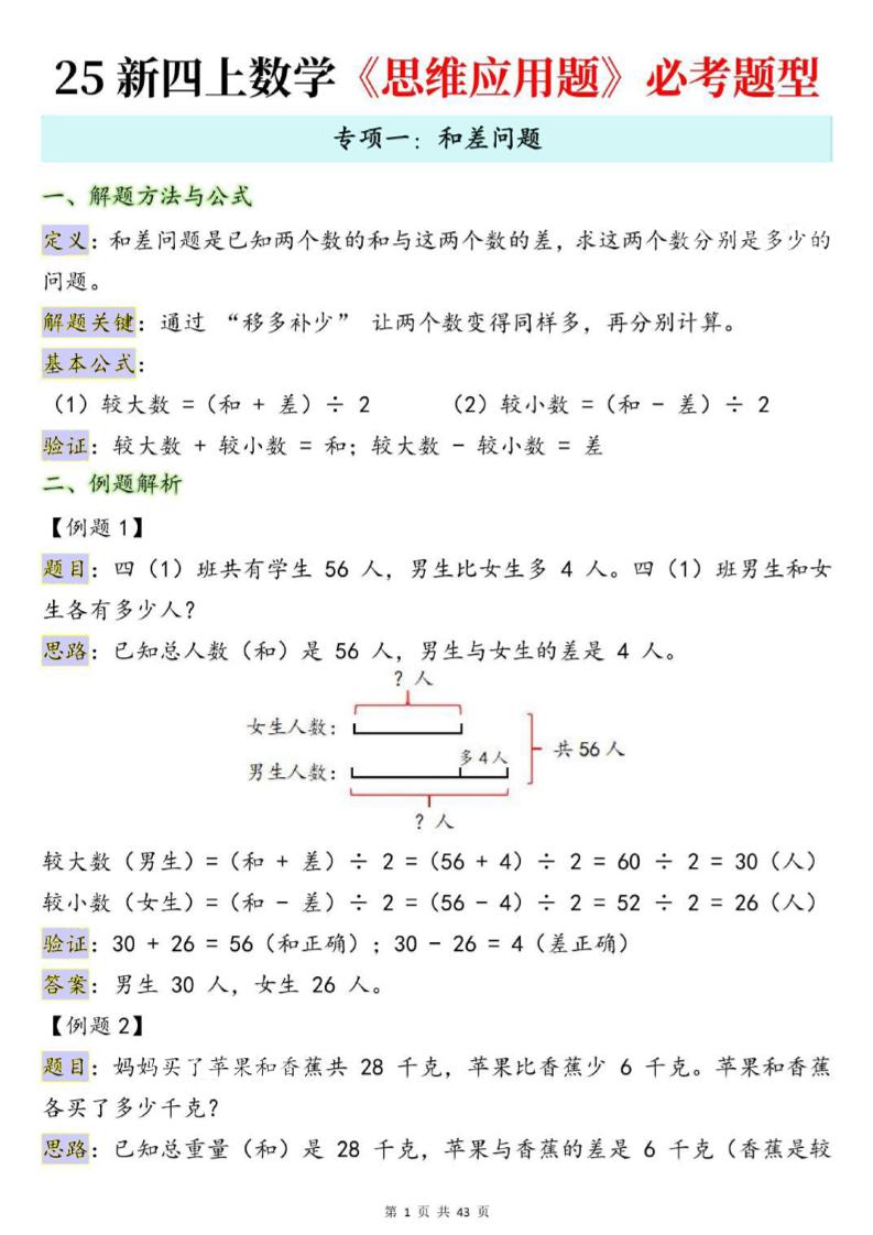 25新四上数学思维应用题十大必考题型训练合集（含答案54页）插图1