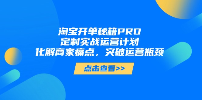 淘宝开单秘籍PRO，定制实战运营计划，化解商家痛点，突破运营瓶颈