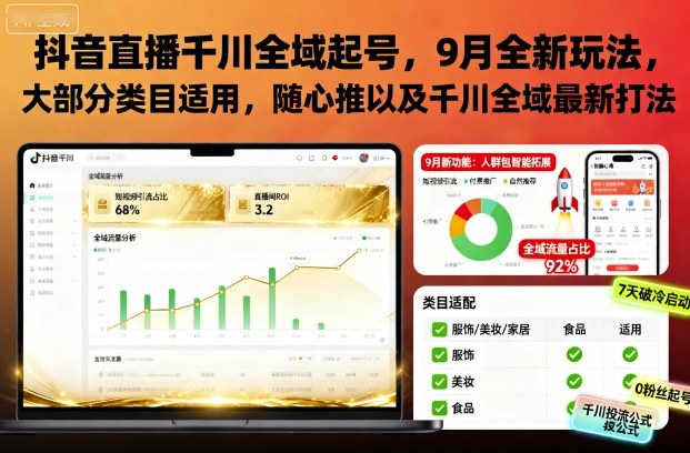 抖音直播千川全域起号,9月全新玩法,大部分类目适用,随心推以及千川全域最新打法插图 抖音直播千川全域起号,9月全新玩法,大部分类目适用,随心推以及千川全域最新打法插图