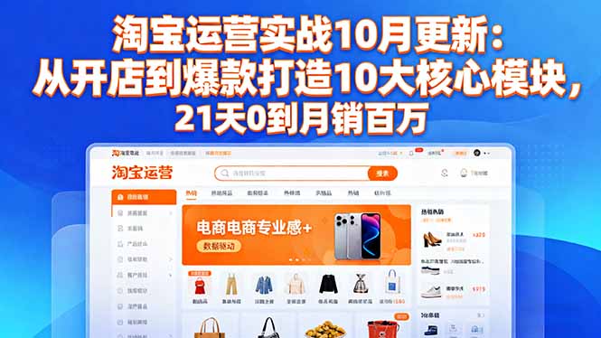 淘宝运营实战10月更新：从开店到爆款打造10大核心模块，21天0到月销百万