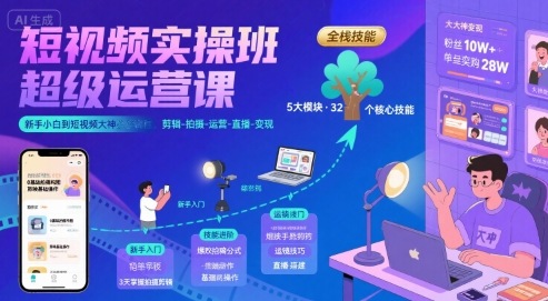 短视频实操班超级运营课,新手小白到短视频大神必修课程,剪辑-拍摄-运营-直播-变现插图 短视频实操班超级运营课,新手小白到短视频大神必修课程,剪辑-拍摄-运营-直播-变现插图
