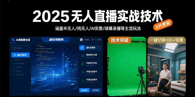 2025无人直播实战技术-8月,涵盖半无人/纯无人/AI实景/绿幕录播等主流玩法插图 2025无人直播实战技术-8月,涵盖半无人/纯无人/AI实景/绿幕录播等主流玩法插图