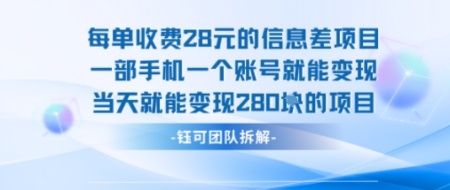 每单收费28米的项目单日能变现280左右 一部手机一个账号就能变现插图 每单收费28米的项目单日能变现280左右 一部手机一个账号就能变现插图