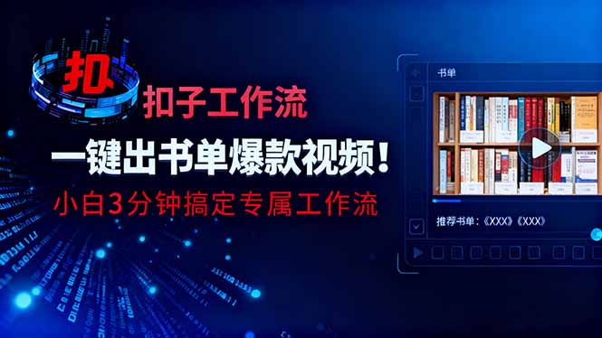 利用扣子工作流一键生成书单爆款视频，小白三分钟搞定专属工作流