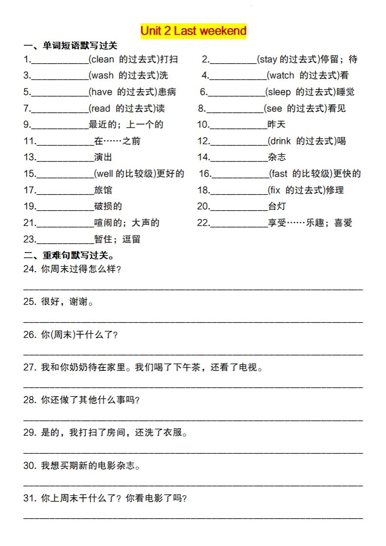 2025春六下英语重点词句默写闯关单【人教pep版】插图1