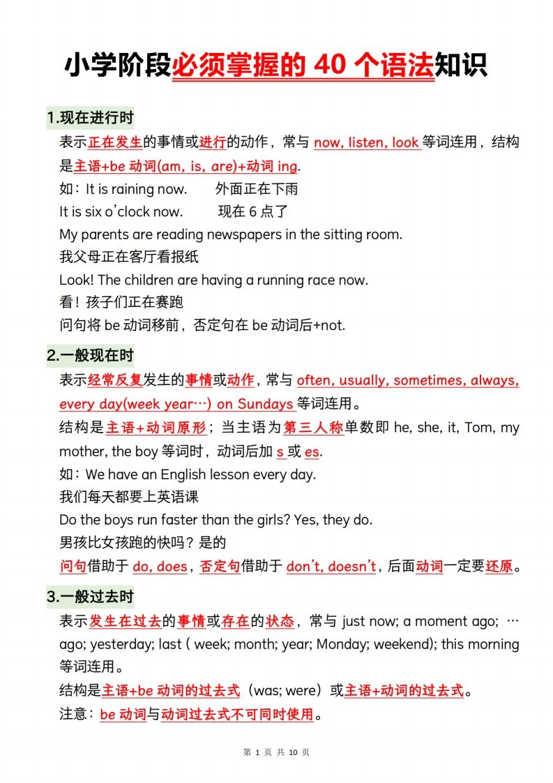 小升初英语【小学阶段必须掌握的40个语法知识】