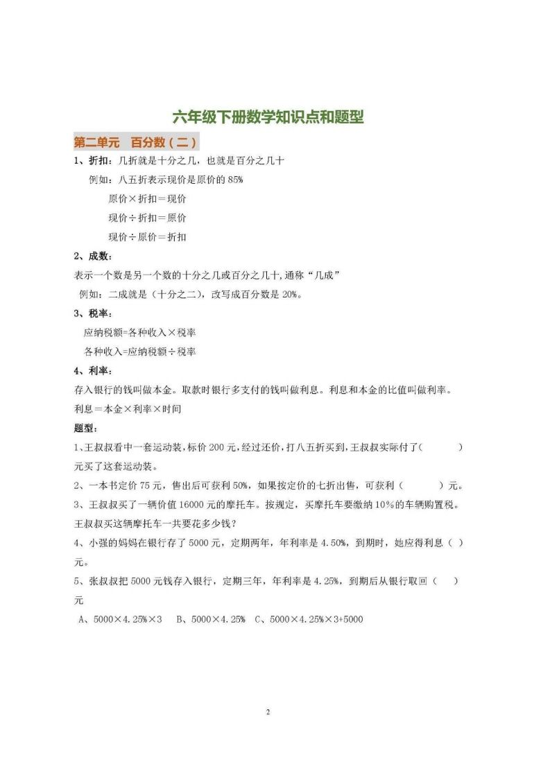 六下人教版数学全册知识要点插图1