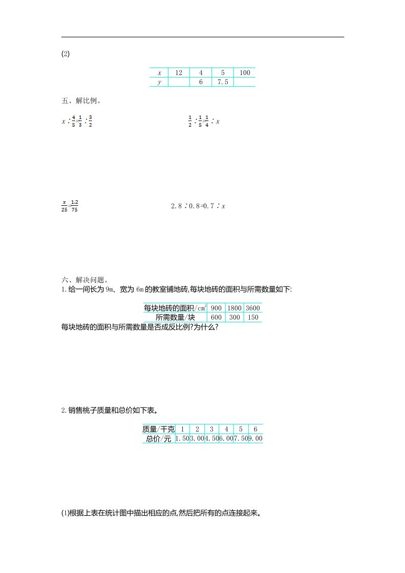 六下苏教版数学第六单元测试卷-1插图1