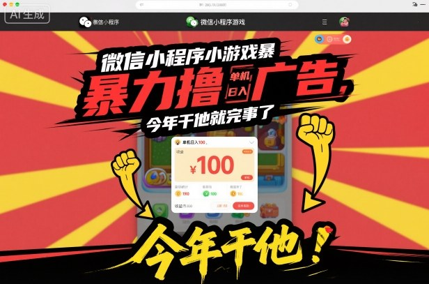 微信小程序小游戏暴力撸广告,单机日入100,今年干他就完事了插图 微信小程序小游戏暴力撸广告,单机日入100,今年干他就完事了插图
