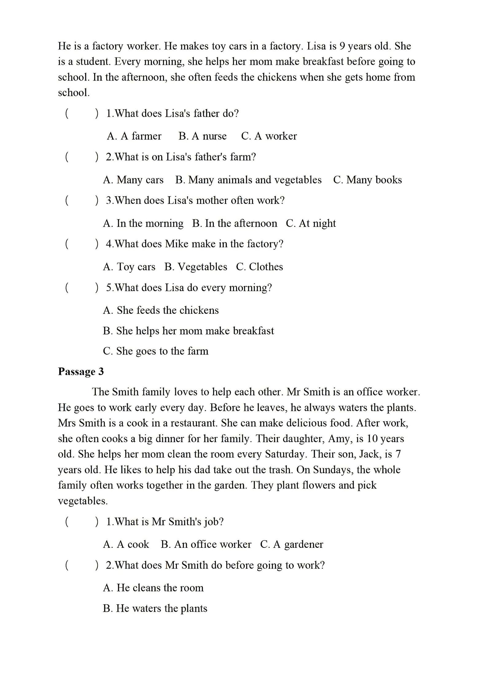 四年级上英语阅读理解重难点专项练习《PEP版》插图1