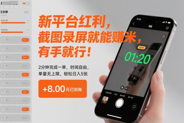 新平台红利,截图录屏就能賺米,有手就行!2分钟完成一单,时间自由,单量无上限,轻松日入5张【揭秘】插图 新平台红利,截图录屏就能賺米,有手就行!2分钟完成一单,时间自由,单量无上限,轻松日入5张【揭秘】插图