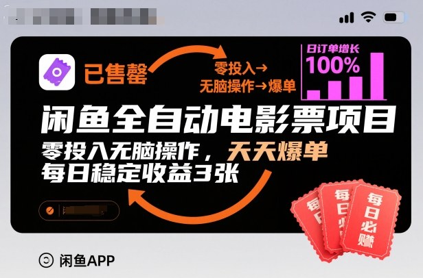 闲鱼全自动电影票项目,零投入无脑操作,天天爆单,每日稳定收益3张【揭秘】插图 闲鱼全自动电影票项目,零投入无脑操作,天天爆单,每日稳定收益3张【揭秘】插图