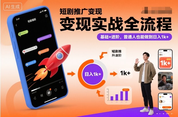 短剧推广变现实战全流程,基础+进阶,普通人也能做到日入1k+插图 短剧推广变现实战全流程,基础+进阶,普通人也能做到日入1k+插图
