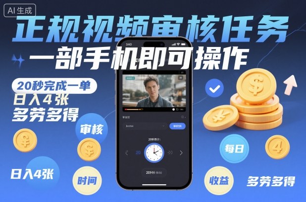 正规视频审核任务,一部手机即可操作,20秒完成一单,日入4张,多劳多得【揭秘】插图 正规视频审核任务,一部手机即可操作,20秒完成一单,日入4张,多劳多得【揭秘】插图