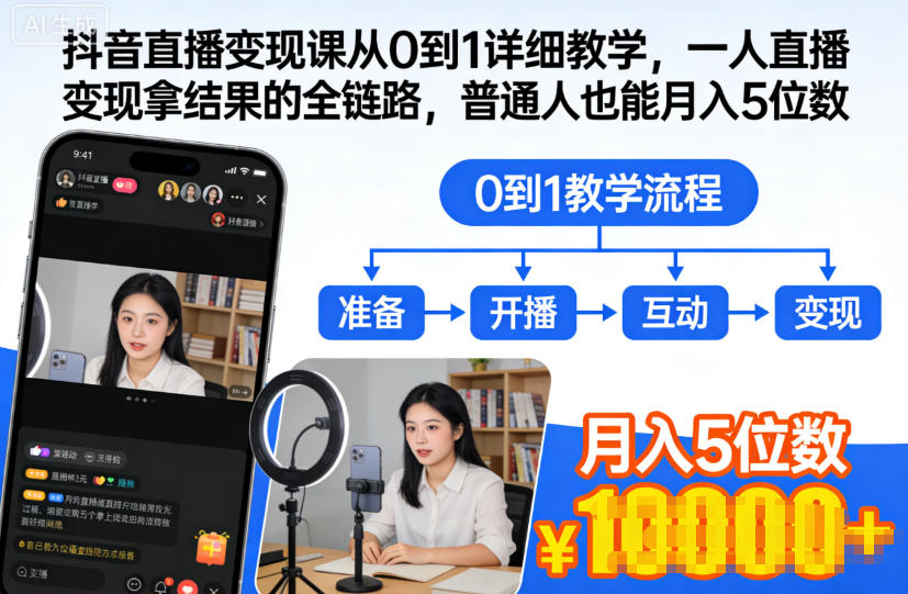 抖音直播变现课从0到1详细教学,一人直播变现拿结果的全链路,普通人也能月入5位数插图 抖音直播变现课从0到1详细教学,一人直播变现拿结果的全链路,普通人也能月入5位数插图