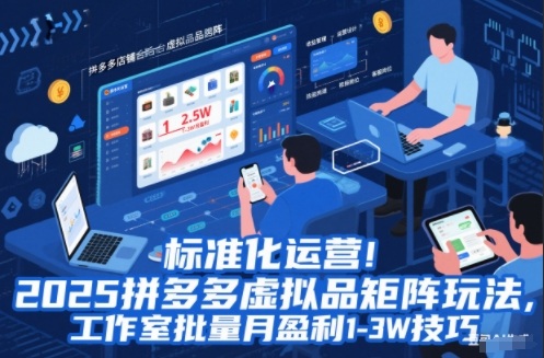 标准化运营!2025拼多多虚拟品矩阵玩法,工作室批量月盈利1-3W技巧【揭秘】插图 标准化运营!2025拼多多虚拟品矩阵玩法,工作室批量月盈利1-3W技巧【揭秘】插图