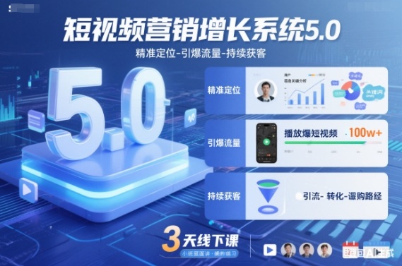 短视频营销增长系统5.0,精准定位-引爆流量-持续获客,3天线下课(音频+图片)插图 短视频营销增长系统5.0,精准定位-引爆流量-持续获客,3天线下课(音频+图片)插图