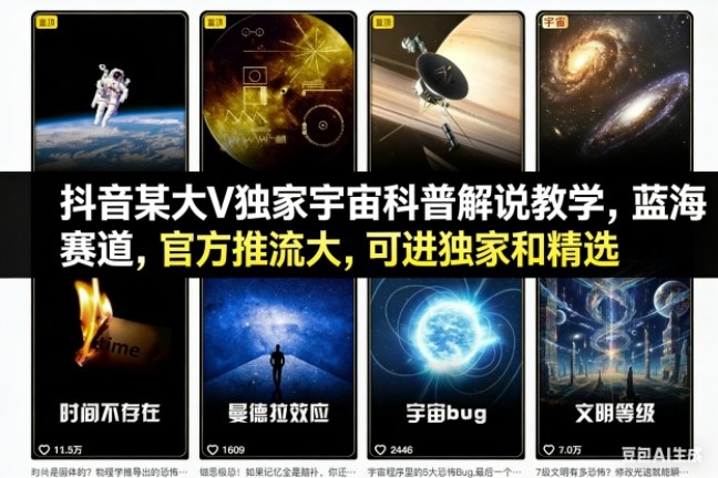 抖音某大V独家宇宙科普解说教学,蓝海赛道,官方推流大,可进独家和精选插图 抖音某大V独家宇宙科普解说教学,蓝海赛道,官方推流大,可进独家和精选插图