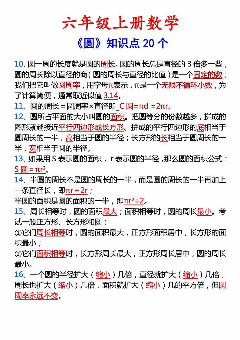 六年级上册数学圆的20个考点插图1