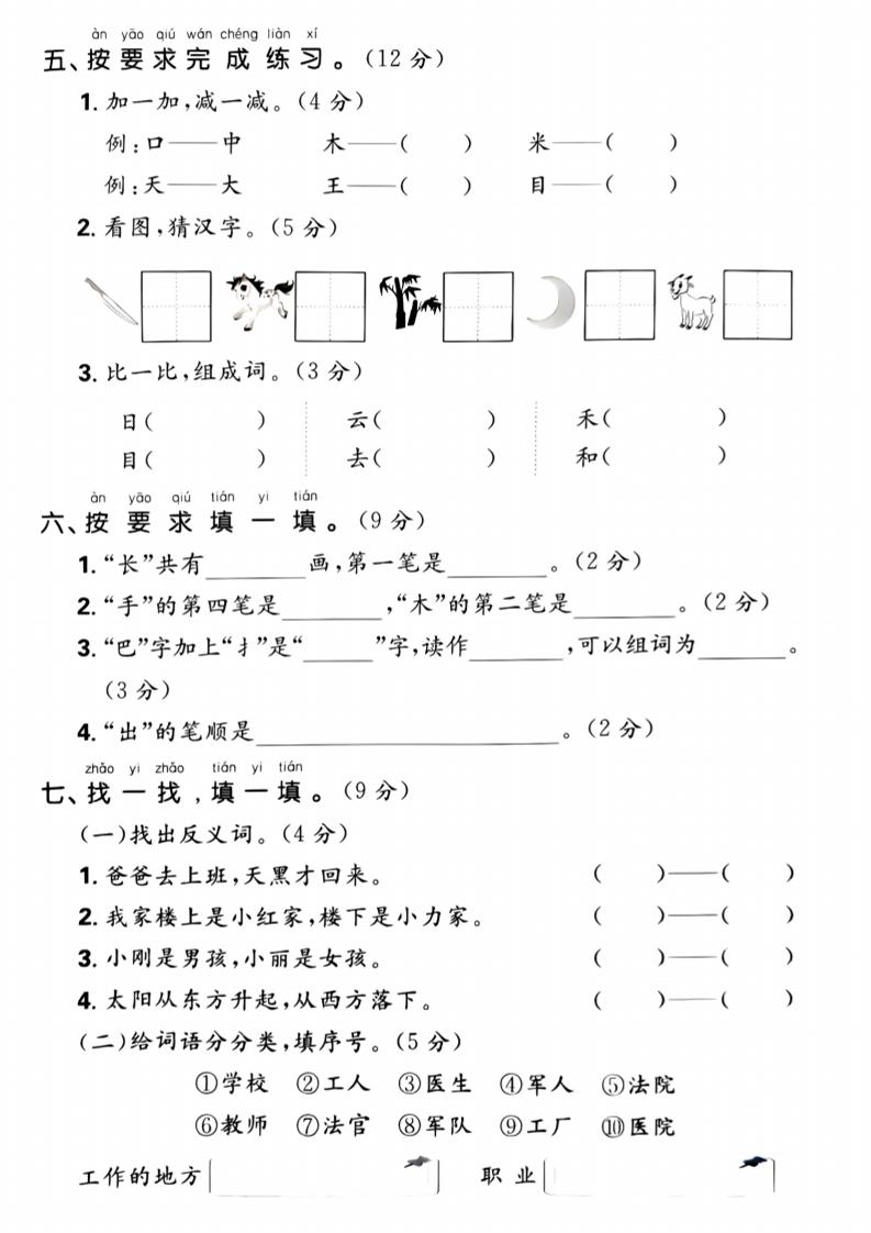 一年级上语文期末名校真题卷-给汉语拼音分类插图1