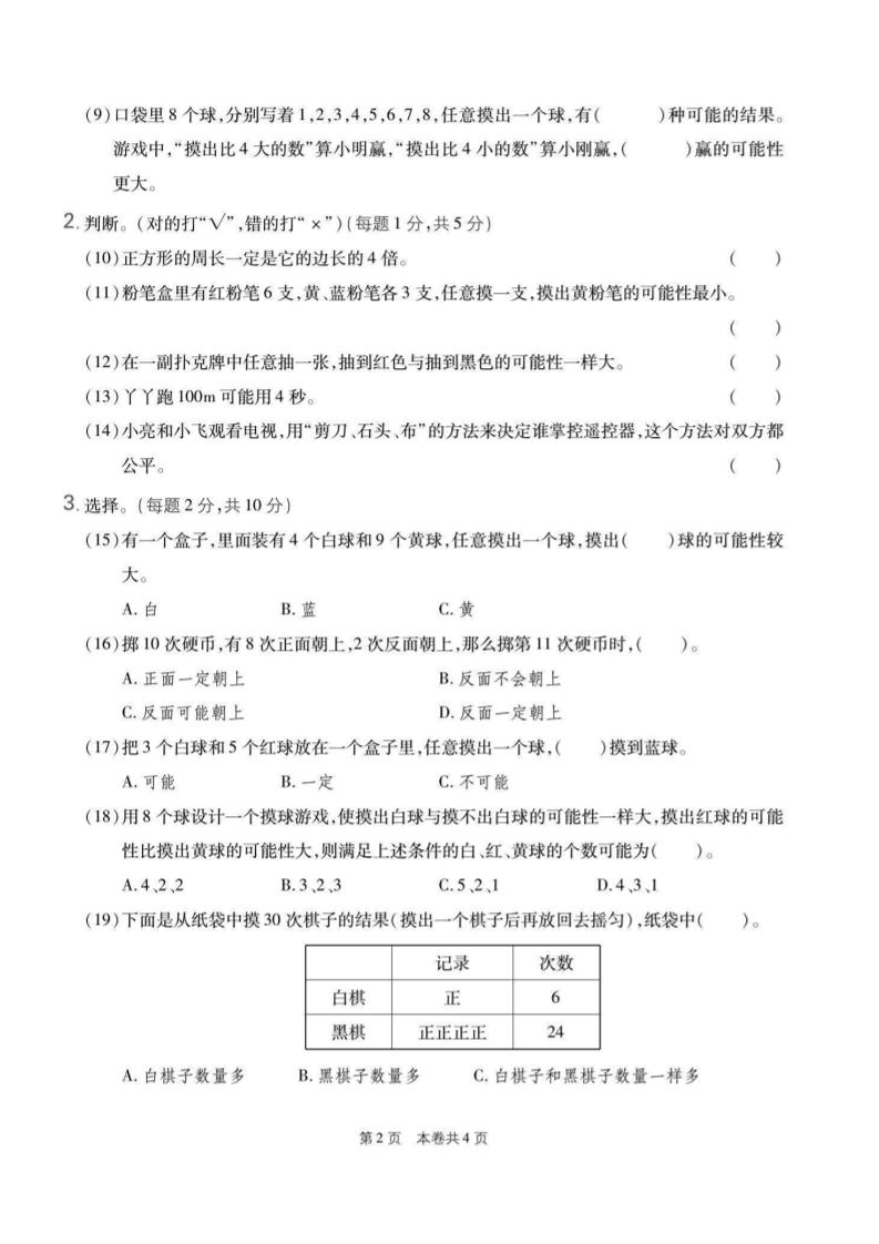 五年级上数学第四单元测试卷1《人教版》插图1