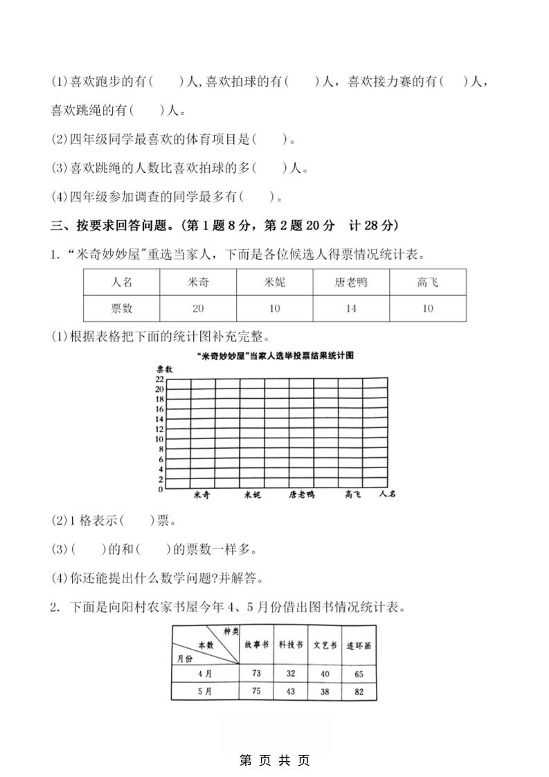 四年级上数学第七单元测试卷2《人教版》插图1