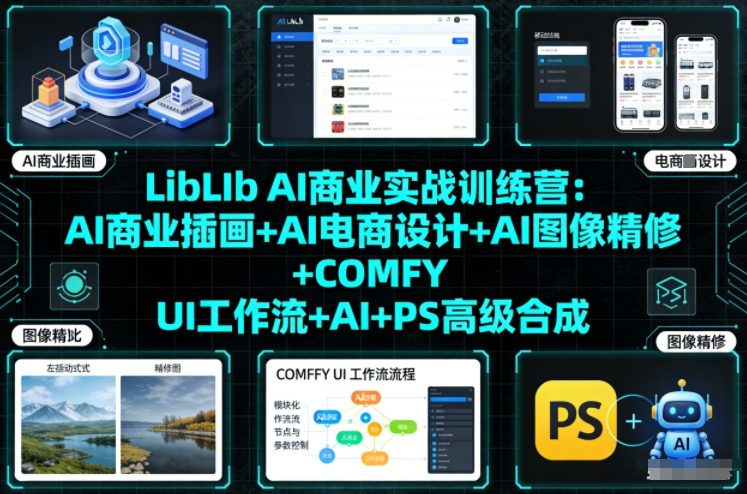 LibLIb AI商业实战训练营:AI商业插画+AI电商设计+AI图像精修+COMFY UI工作流+AI+PS高级合成插图 LibLIb AI商业实战训练营:AI商业插画+AI电商设计+AI图像精修+COMFY UI工作流+AI+PS高级合成插图