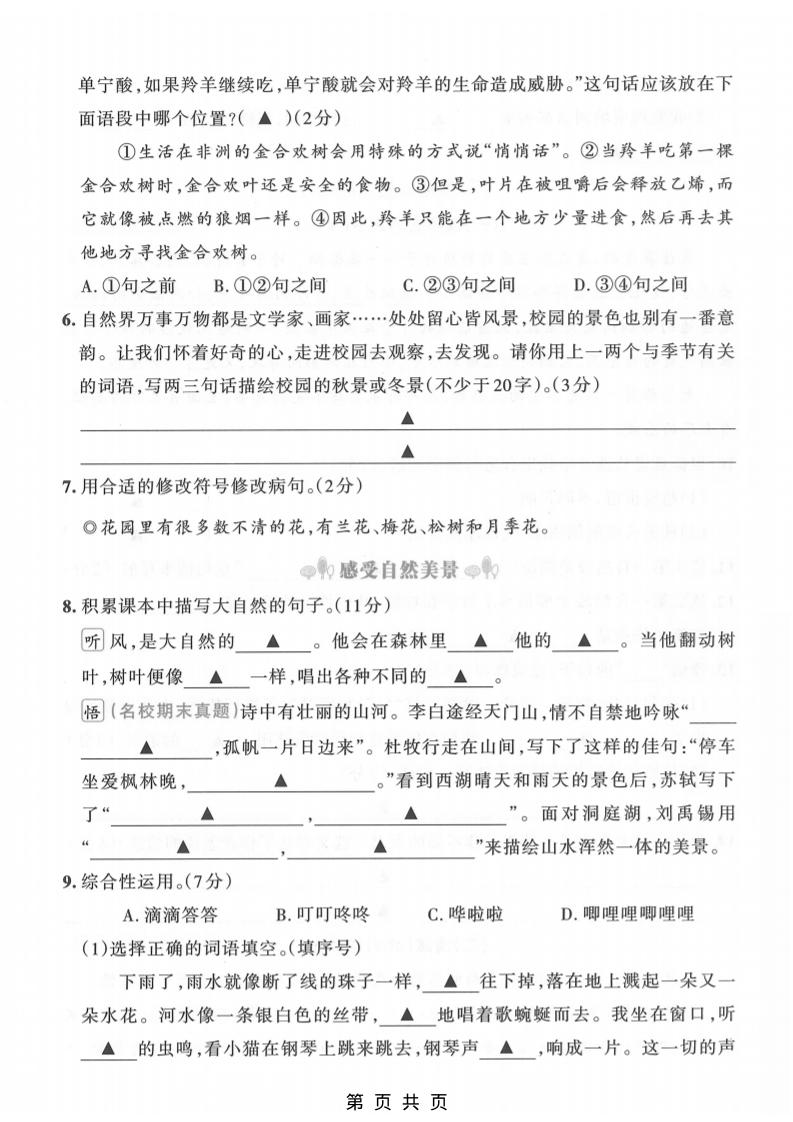 三年级上语文期末押题测试卷6插图1