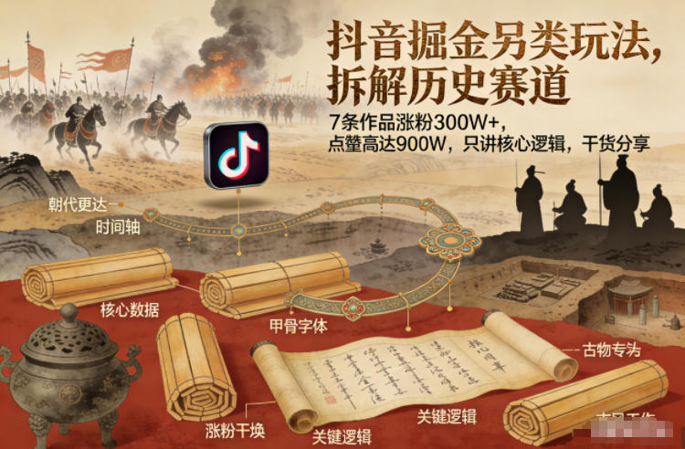 抖音掘金另类玩法,拆解历史赛道,7条作品涨粉300W+,点赞量高达900W,只讲核心逻辑,干货分享插图 抖音掘金另类玩法,拆解历史赛道,7条作品涨粉300W+,点赞量高达900W,只讲核心逻辑,干货分享插图