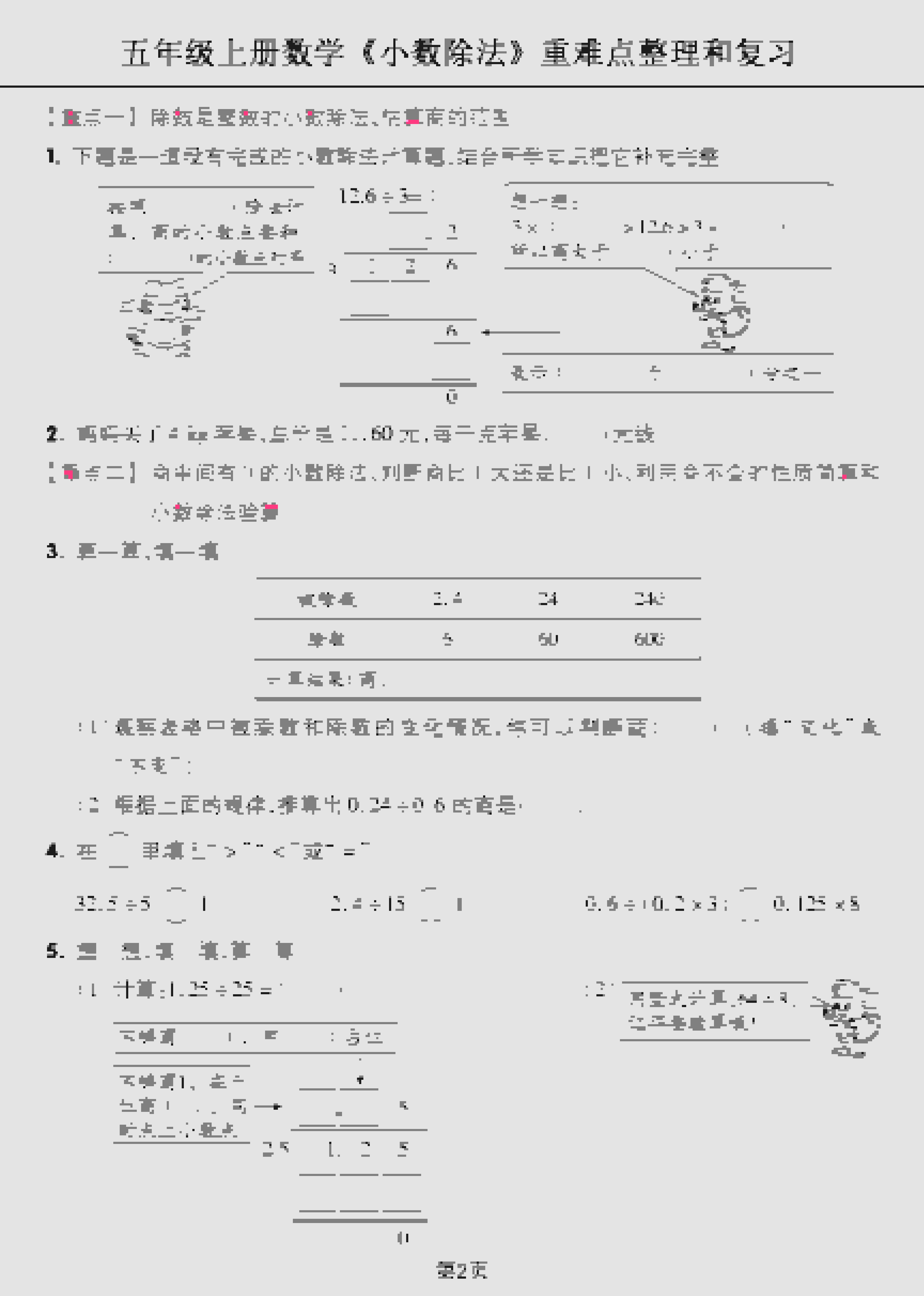 五年级上数学《小数除法》重难点整理和复习插图1