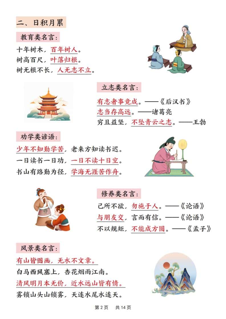 新二上语文全册高频考点汇总（期末复习古诗、名言、词汇、课文）14页插图1