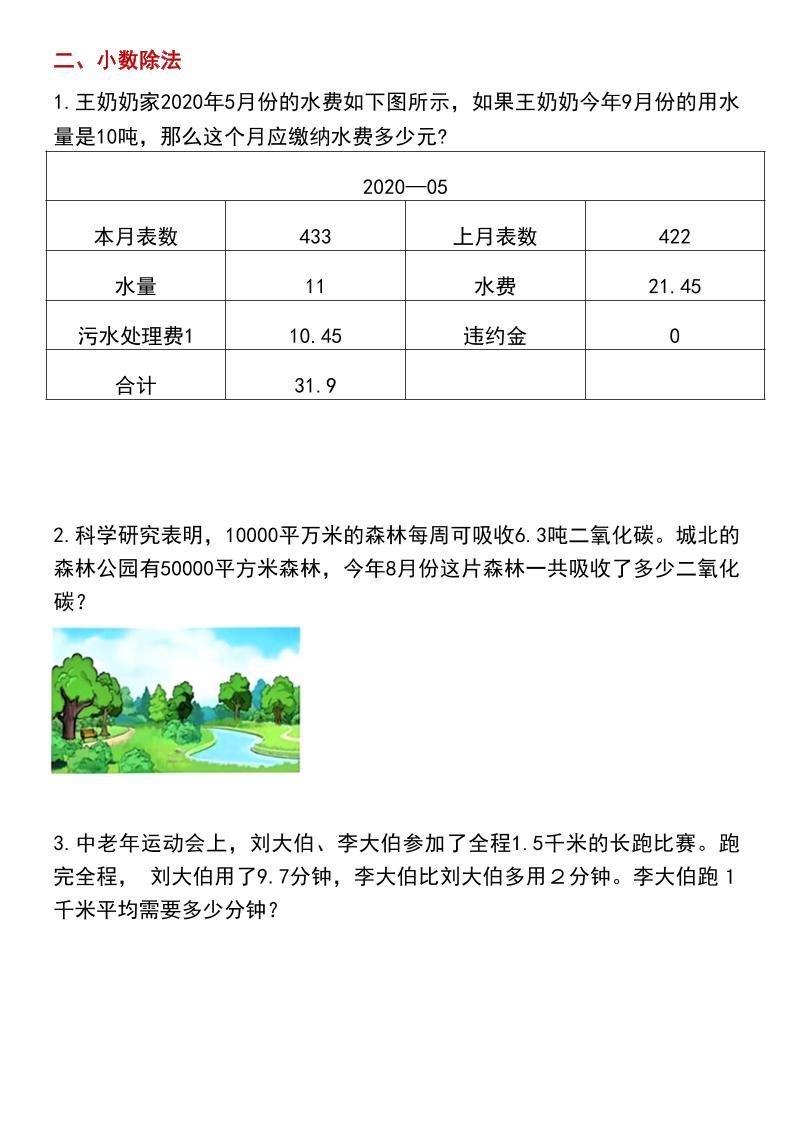 五年级上数学期末常考应用题专项练习题插图1