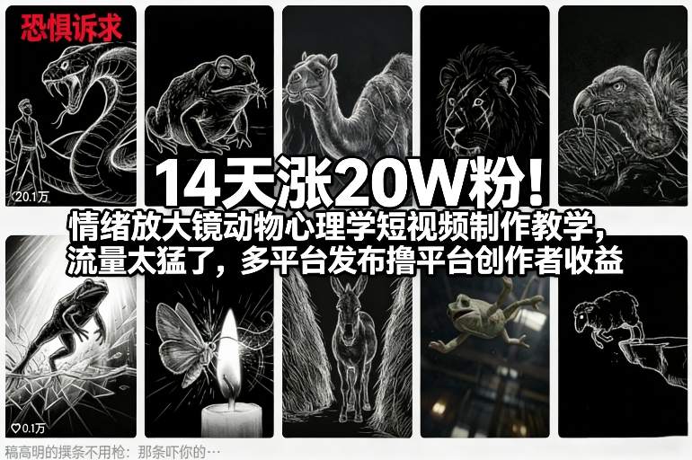 14天涨20W粉!情绪放大镜动物心理学短视频制作教学,流量太猛了,多平台发布撸平台创作者收益插图 14天涨20W粉!情绪放大镜动物心理学短视频制作教学,流量太猛了,多平台发布撸平台创作者收益插图