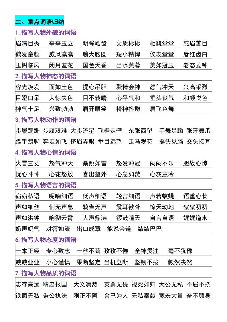 四年级上语文重点整理归纳插图1