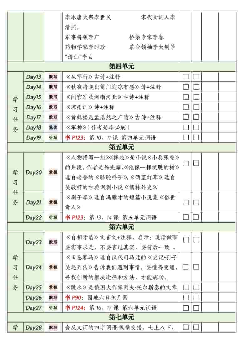 五年级下语文期末复习单插图1
